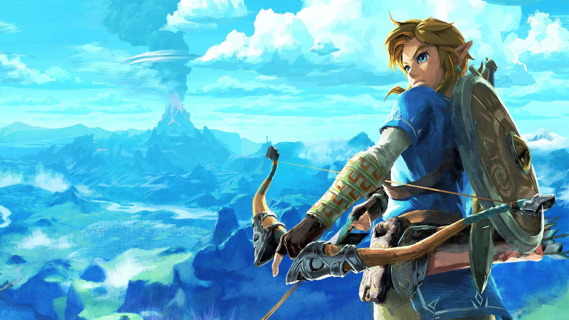 Zelda Botw Link Akivuta Upinde Wake Picha ya Ukuta