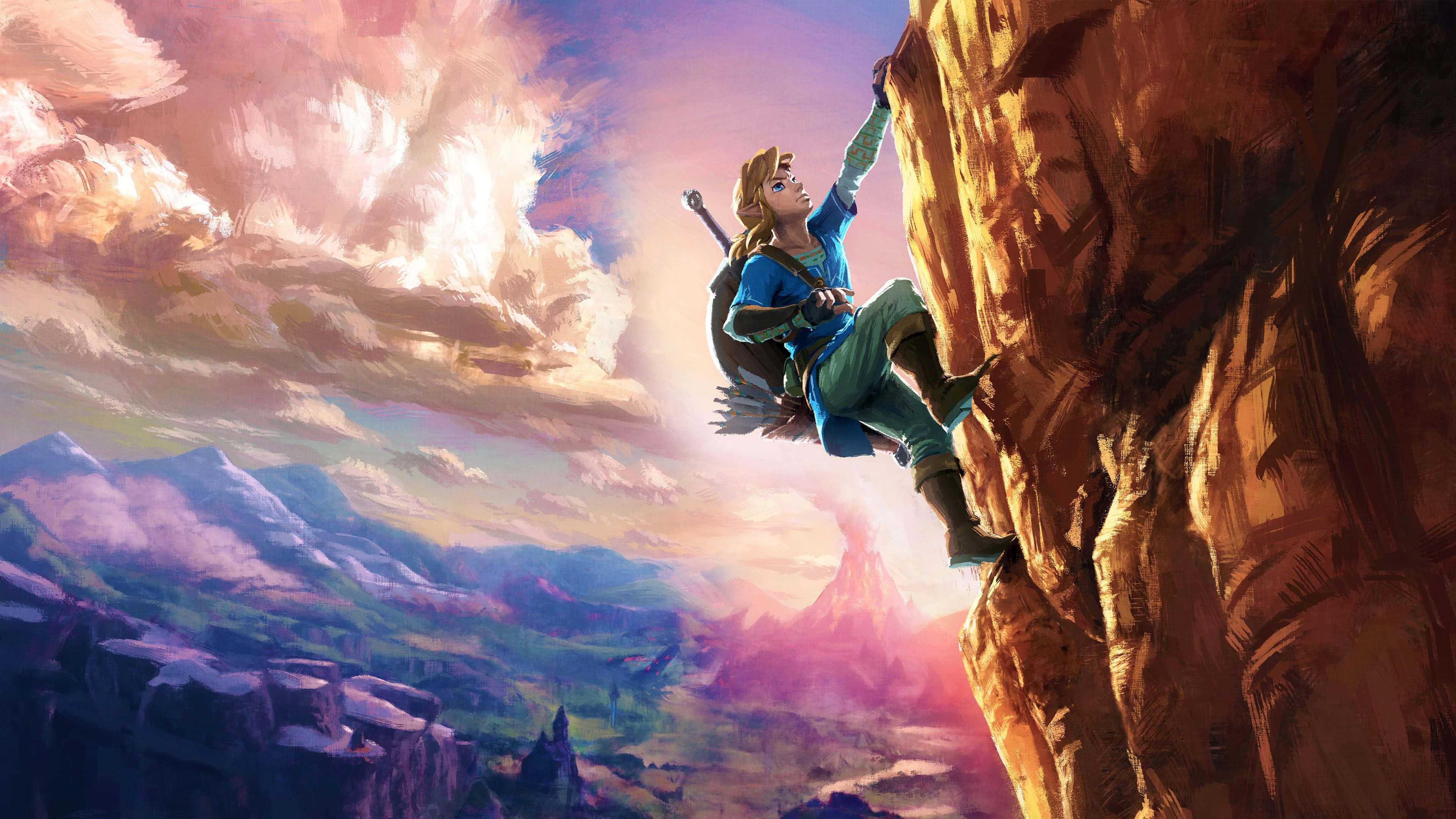 Zelda Botw Link Akipanda Mlima Picha ya Ukuta
