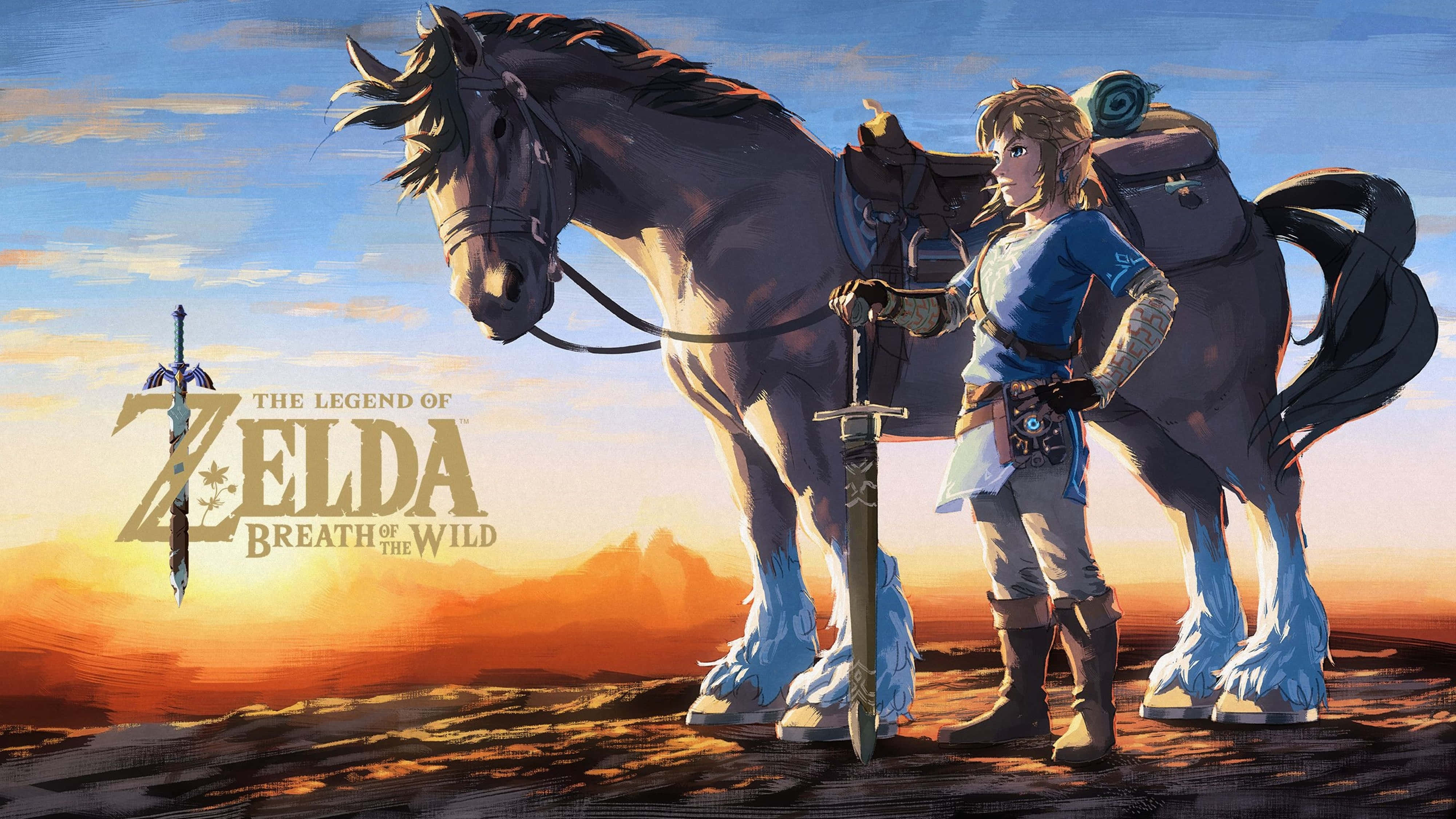 Zelda Breath Of The Wild 4K Link Pamoja na Farasi Picha ya Ukuta