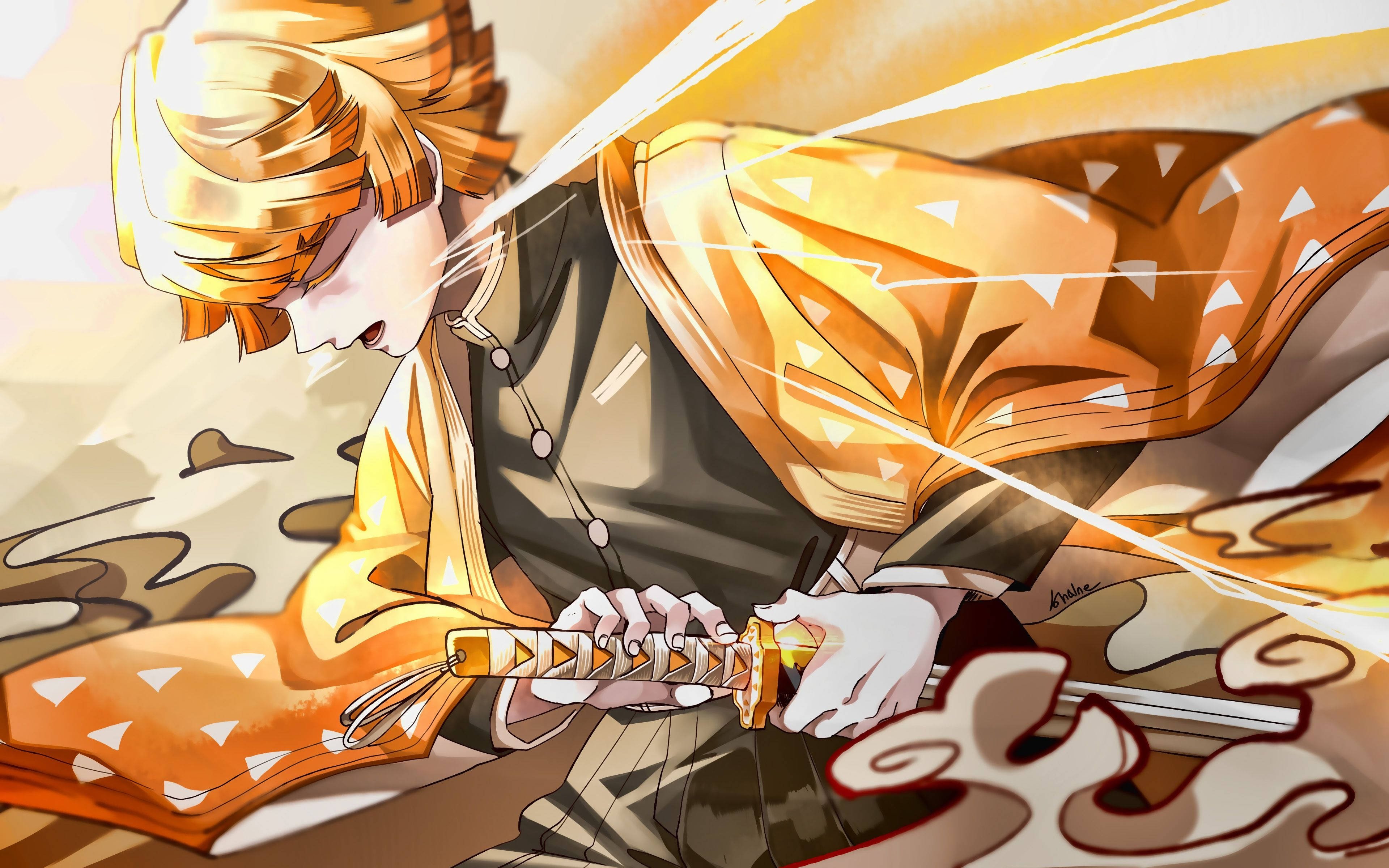 Zenitsu Agatsuma anafungua nguvu yake ya kupumua radi katika Demon Slayer Picha ya Ukuta
