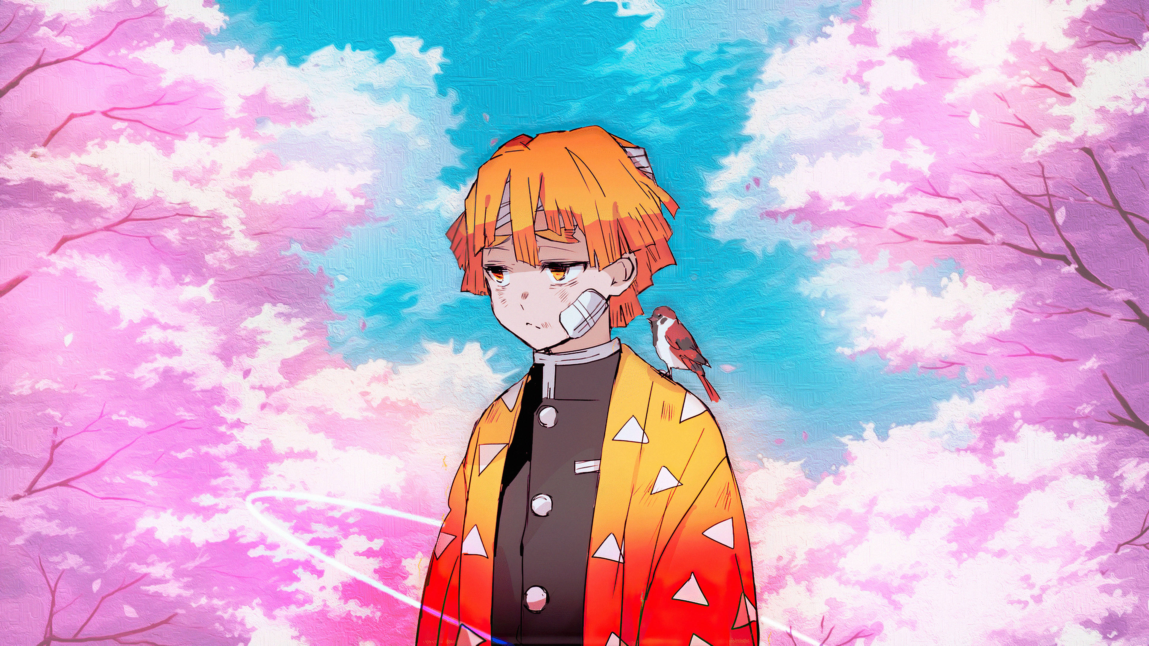 Zenitsu Mwenye Huzuni wa Demon Slayer Picha ya Ukuta