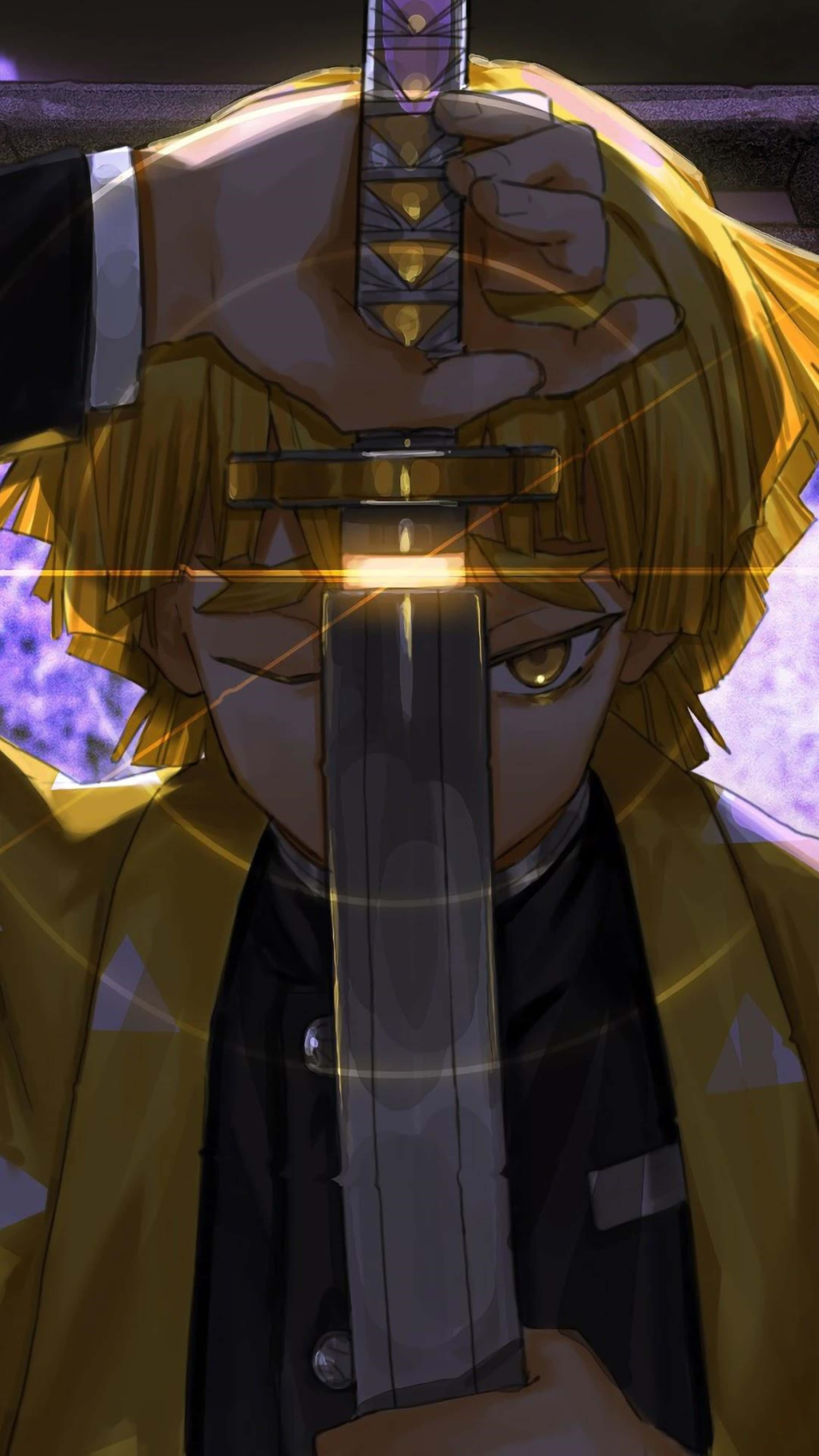 Zenitsu wa Demon Slayer Akiwa na Upanga 4K Picha ya Ukuta