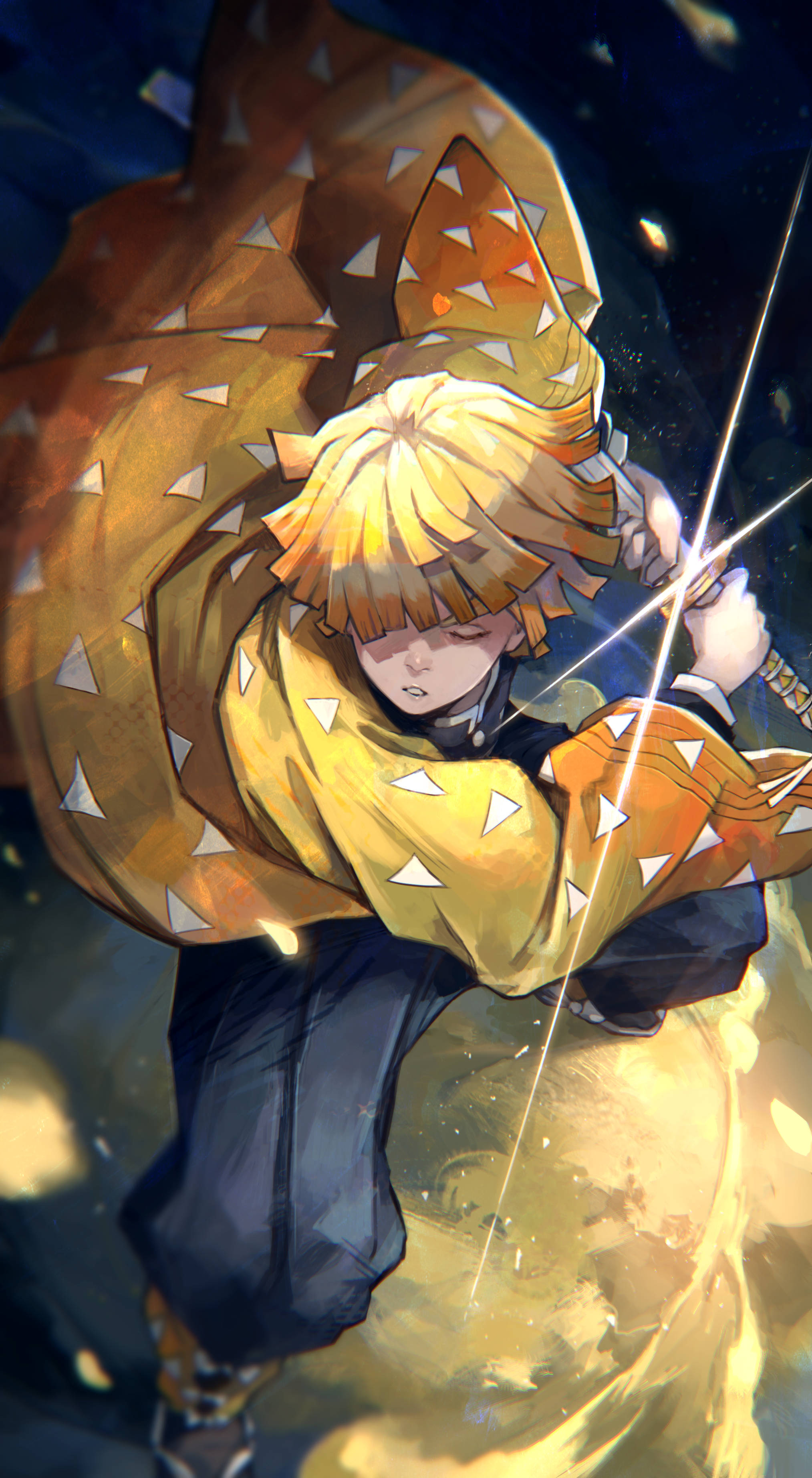 Zenitsu wa Demon Slayer Akimiliki Upanga Picha ya Ukuta
