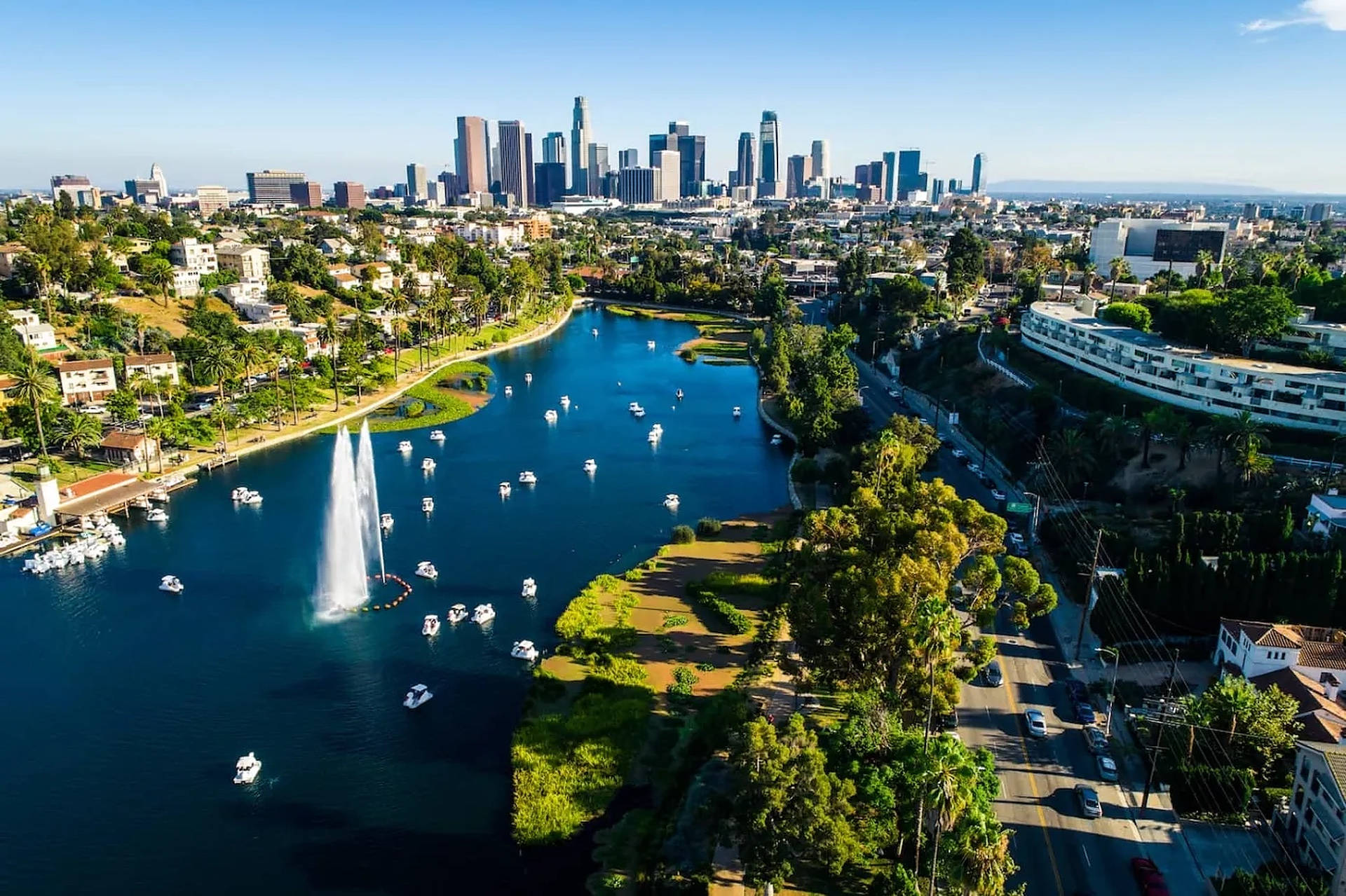 Ziwa la Echo Park Sunset Boulevard Picha ya Ukuta