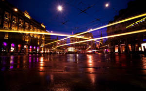 City buildings and streets at night wallpaper
