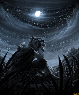 Sad Werewolf Under Full Moon wallpaper — Galaxy Z Fold 5 Picha ya Ukuta