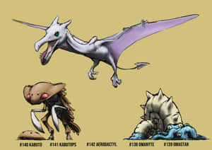 Aerodactyl, Kabutops, Na Omastar — Aesthetic ya kahawia Picha ya Ukuta
