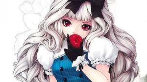 Alice ya Anime Kawaii Katika Ajabu Inayo Tunda Apple — Kawaii Anime Picha ya Ukuta