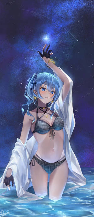 Anime Girl In Bikini At Night — Galaxy Z Flip Picha ya Ukuta