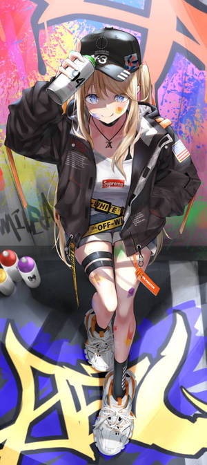 Anime Girl Wall Graffiti iPhone — Pixel 10 Pro Fold Picha ya Ukuta