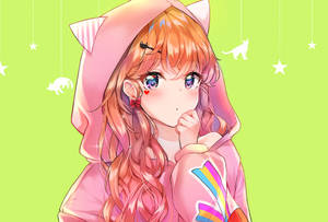 Wallpaper ya Anime Mchana Hoodie Pink — Mrembo wa anime mrembo Picha ya Ukuta