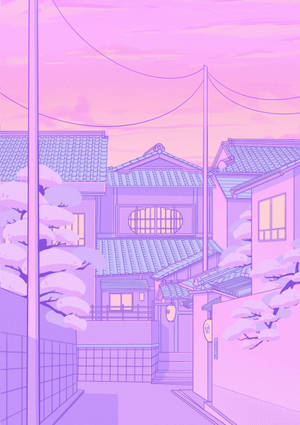 Anime Street Pastel Sky Background Wallpaper — IQOO Pad5c Picha ya Ukuta