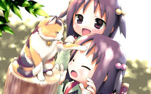 Anime watoto na paka wallpaper — Paka katuni Picha ya Ukuta