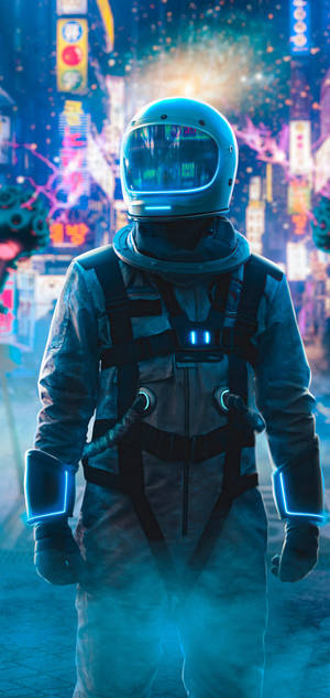 Tapeta ya Astronauti Inayong'aa iPhone 11 — iPhone 14 Plus Picha ya Ukuta
