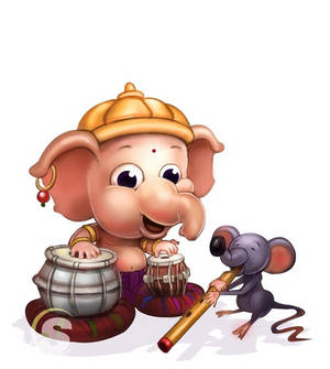 Baby Ganesh Rat Drum Art — Vivo X Fold Picha ya Ukuta