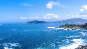 Picha ya mandhari ya mwonekano wa bahari Baiona Uhispania — Mandhari ya bahari Picha ya Ukuta