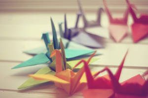 Close-up colorful paper cranes origami photo wallpaper. — 3:2 Picha ya Ukuta