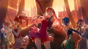 Picha ya bendi ya wasichana ya anime wakicheza densi