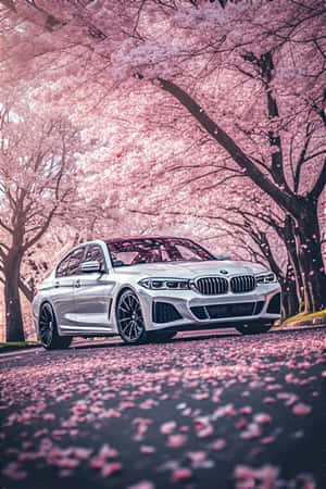 BMW, maua ya cherry, majira ya kuchipua, uzuri wa kupendeza, picha ya gari, maua, amani, utulivu, asili, gari la kifahari — Asili Picha ya Ukuta