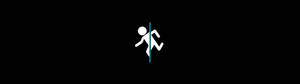 Tapeli la stickman anayekimbia katika minimal mweusi. — 5120x1440 Picha ya Ukuta