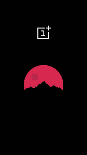 Wallpaper ya AMOLED ya mwezi waridi na alama ya OnePlus kwenye mandhari ya rangi nyeusi.