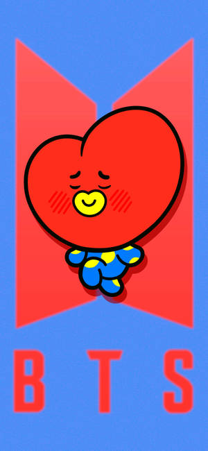 Tapeta ya BT21 Tata Juu ya BTS Logo — iPhone 14 Plus Picha ya Ukuta