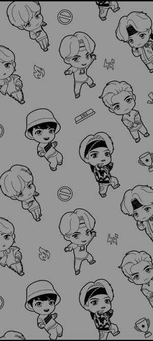 BTS Tinytan Mchoro wa Mstari wallpaper — POCO C71 Picha ya Ukuta