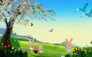 Bunnies za Pasaka za Kuacha kwenye Meadow ya Springtime