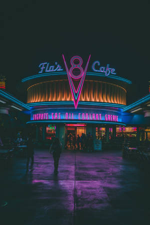 Bustling atmosphere at Flo's V8 café in Disney California Adventure Park — Huawei MatePad Air (2026) Picha ya Ukuta