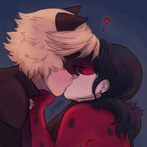 Mandhari ya busu la kimapenzi la Ladybug na Cat Noir — Ladybug na cat noir busu Picha ya Ukuta