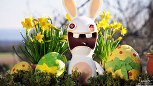 Rabbid from Rayman with colorful Easter Eggs for Easter, Easter wallpaper — iMac Picha ya Ukuta
