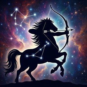 Silhouette rahisi ya centaur mwanafunzi na nebula na nyota. — Galaxy Watch Picha ya Ukuta