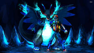 Charizard Bluu Mwenye Mtindo Pamoja na Ash