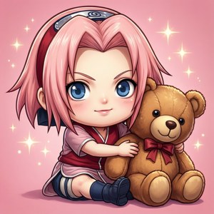 Chibi Sakura mwenye kuwa na rafiki yake kubwa ya teddy bear. — Infinix Zero Picha ya Ukuta