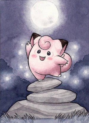 Clefairy Akicheza Chini ya Mwezi Mpevu — Anime simu Picha ya Ukuta