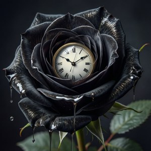 Rose nyeusi ya surreal yenye mwanga wa melting, iliyowaswa na Dali. — Galaxy Watch Picha ya Ukuta