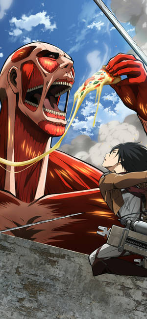 Colossal Titan Eating Pizza Attack On Titan iPhone — iPhone 14 Plus Picha ya Ukuta