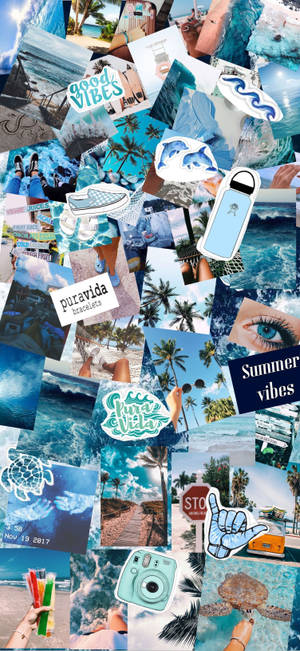 Cool Blue Summer Collage — iPhone 18 Pro Picha ya Ukuta