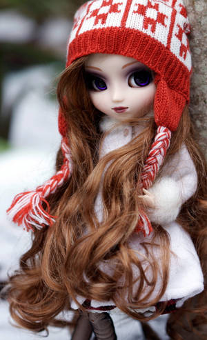 Cute Barbie Doll Red Knitted Hat — Moto Pad 70 Pro Picha ya Ukuta