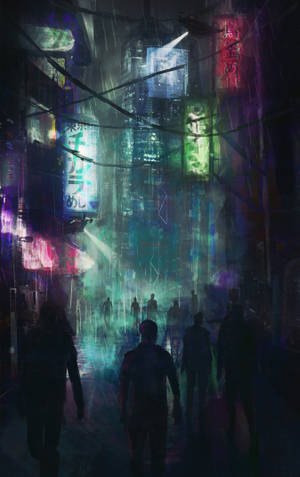 Cyberpunk city crowded streets wallpaper — Galaxy Tab S10 Ultra Picha ya Ukuta