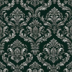 Damaski wa silver yenye mwonekano mzuri kwenye kijani kibichi kwa mazingira ya ukuta wa Slytherin yenye urafiki wa sultan. — Slytherin Aesthetic Picha ya Ukuta
