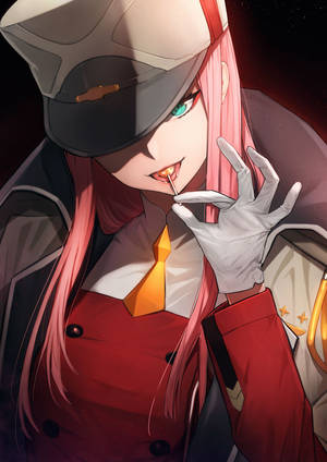 Zero Two portrait holding a lollipop wallpaper — Oppo Pad 4 Pro Picha ya Ukuta