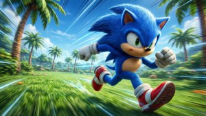 Sonic akitupwa kwenye eneo lake la Kijani Kibichi na nguvu na kasi. — Sonic Picha ya Ukuta