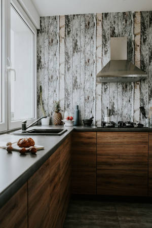 Design ya Kitchen na Mbao za Mbao — Xiaomi Pad 9 Pro Picha ya Ukuta
