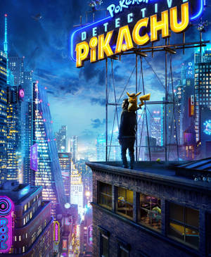 Detective Pikachu Na Mtu Juu ya Rooftop wallpaper — Galaxy Z Fold 5 Picha ya Ukuta