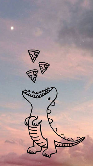 Dinosari Mrembo Akila Pizza Angani — Dinosauro Mzuri Picha ya Ukuta