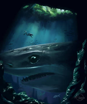 Diver And A Shark Art wallpaper — Galaxy Z Fold 6 Picha ya Ukuta