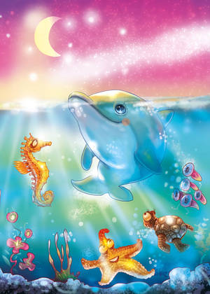 Dolphin Mzuri wa Rangi wallpaper — OnePlus Pad Picha ya Ukuta
