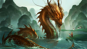 Dragon wa Maji ya Bronze ya Japani kwenye Kompyuta — Ryuu wa PC Picha ya Ukuta