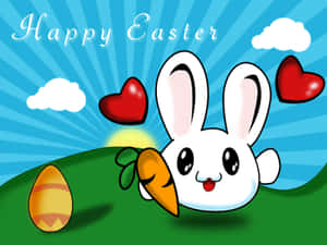 Easter Bunny Mwenye Upendo na Mazinga ya Rangi Zilizopigwa katika Meadow ya Mwanga